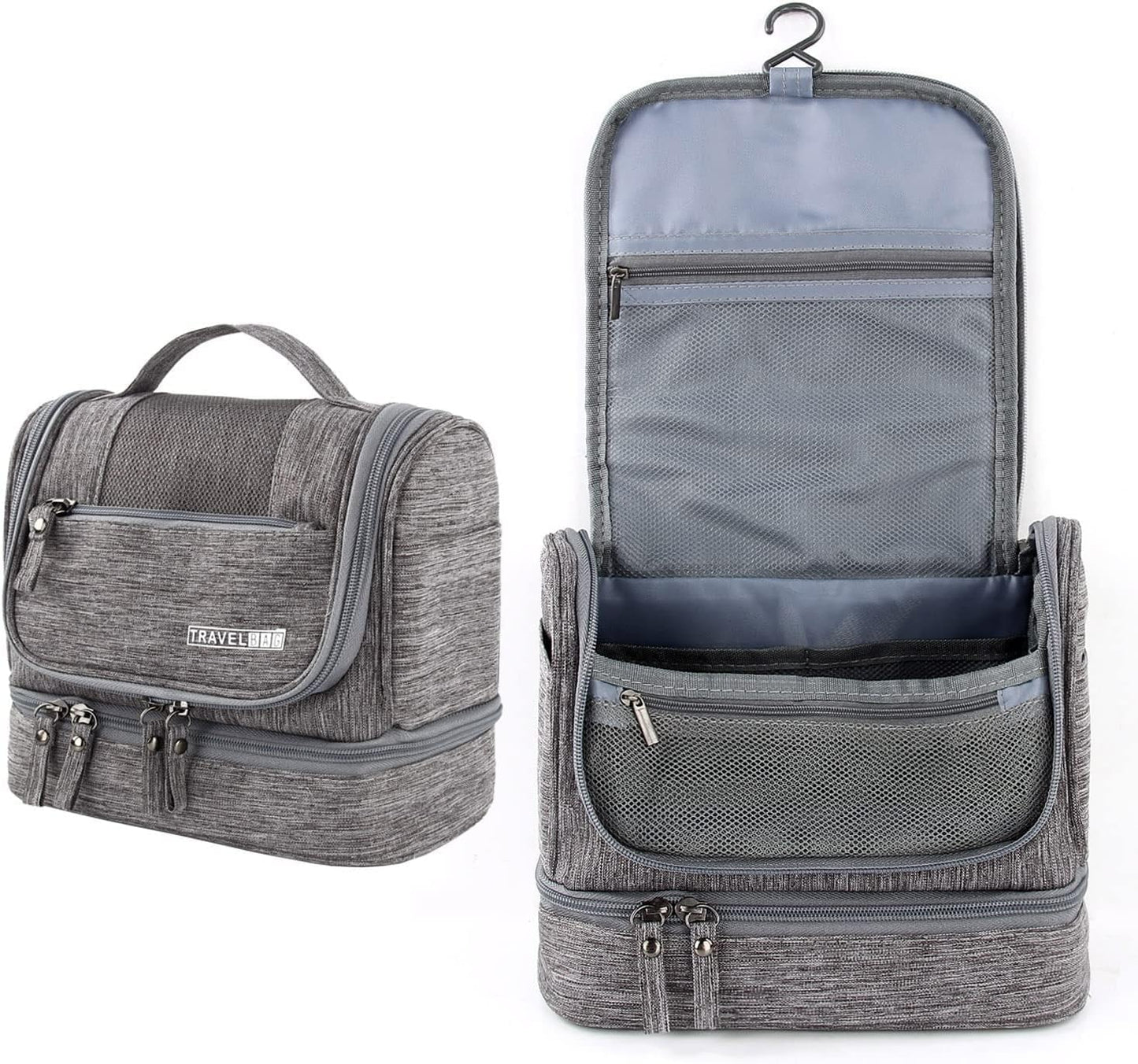 Large Travel Toiletry Bag, Women Mens Wash Bag, Cosmetic Wash Bag with Dry and Wet Separation 2 Layers Design Waterproof Bathroom Bag(Grey)