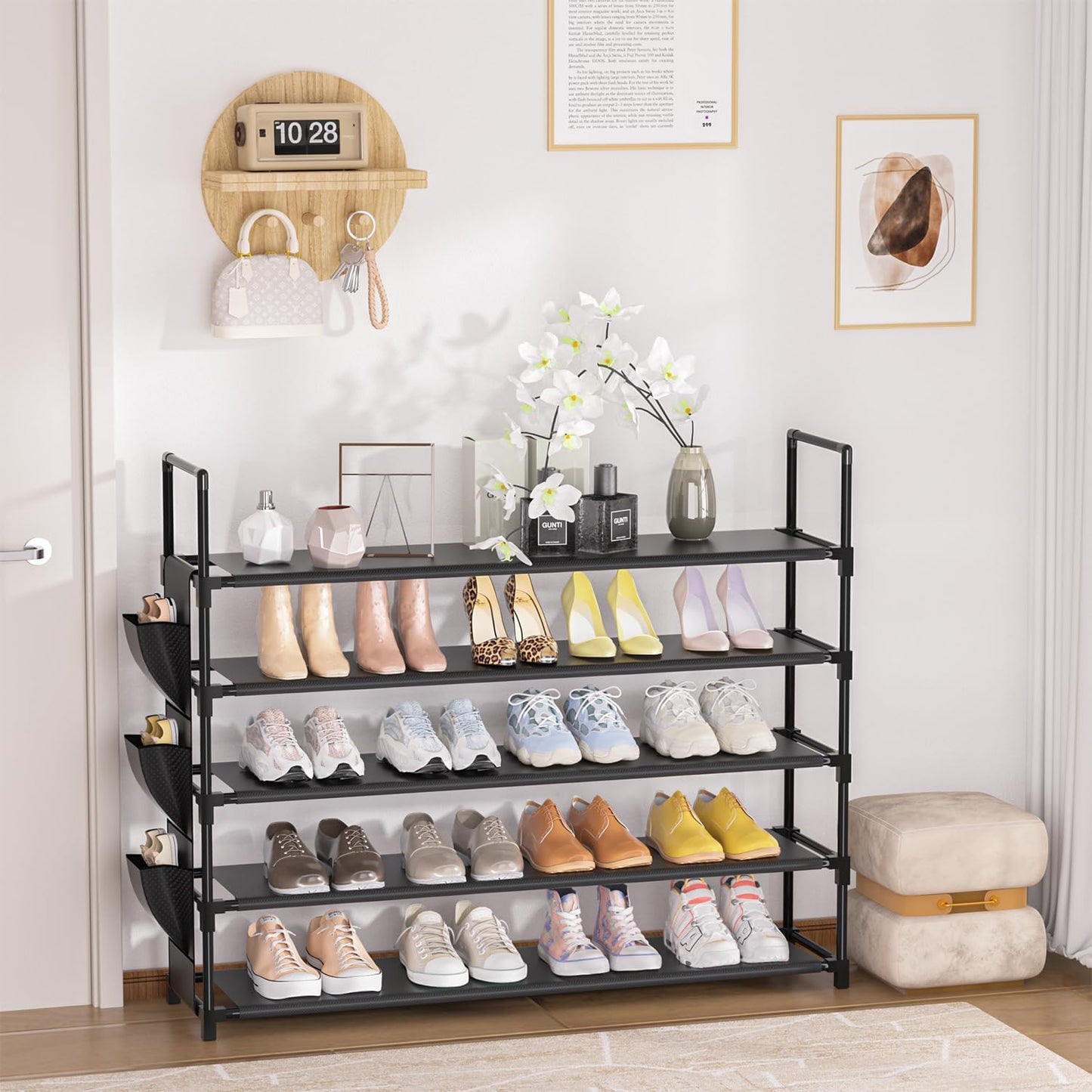 5-Tier Shoe Organizer Rack for Closet, Entryway, Garage, and Door - Space-Saving Shoe Holder Stand with Large Capacity for 20-25 Pairs