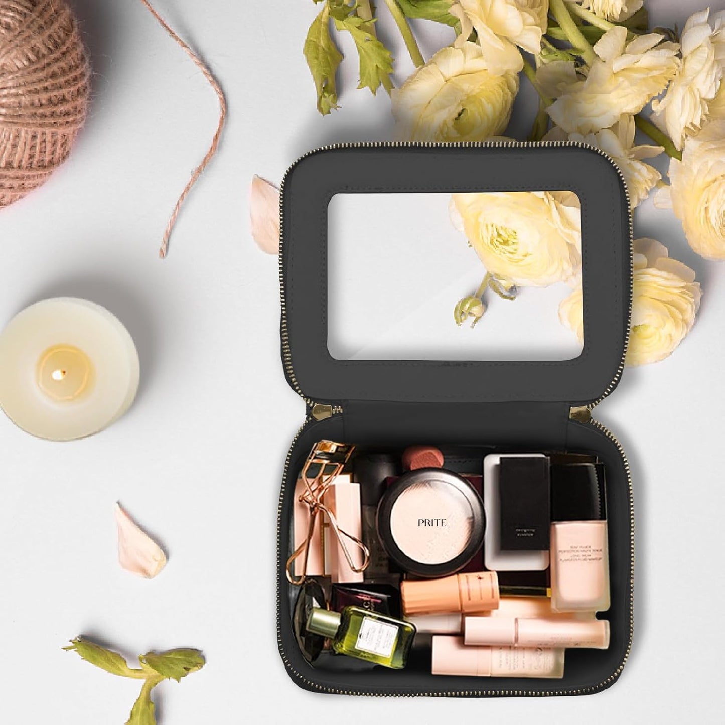 Clear Makeup Bag with Gift Box Waterproof Cosmetic Case Travel Toiletry Bag Car Essentials with Double Zippers (Black)