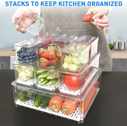 Refrigerator Organizer with Lids BPA Free Clear Storage Containers for Food, Beverages, Vegetables, 10 Pcs