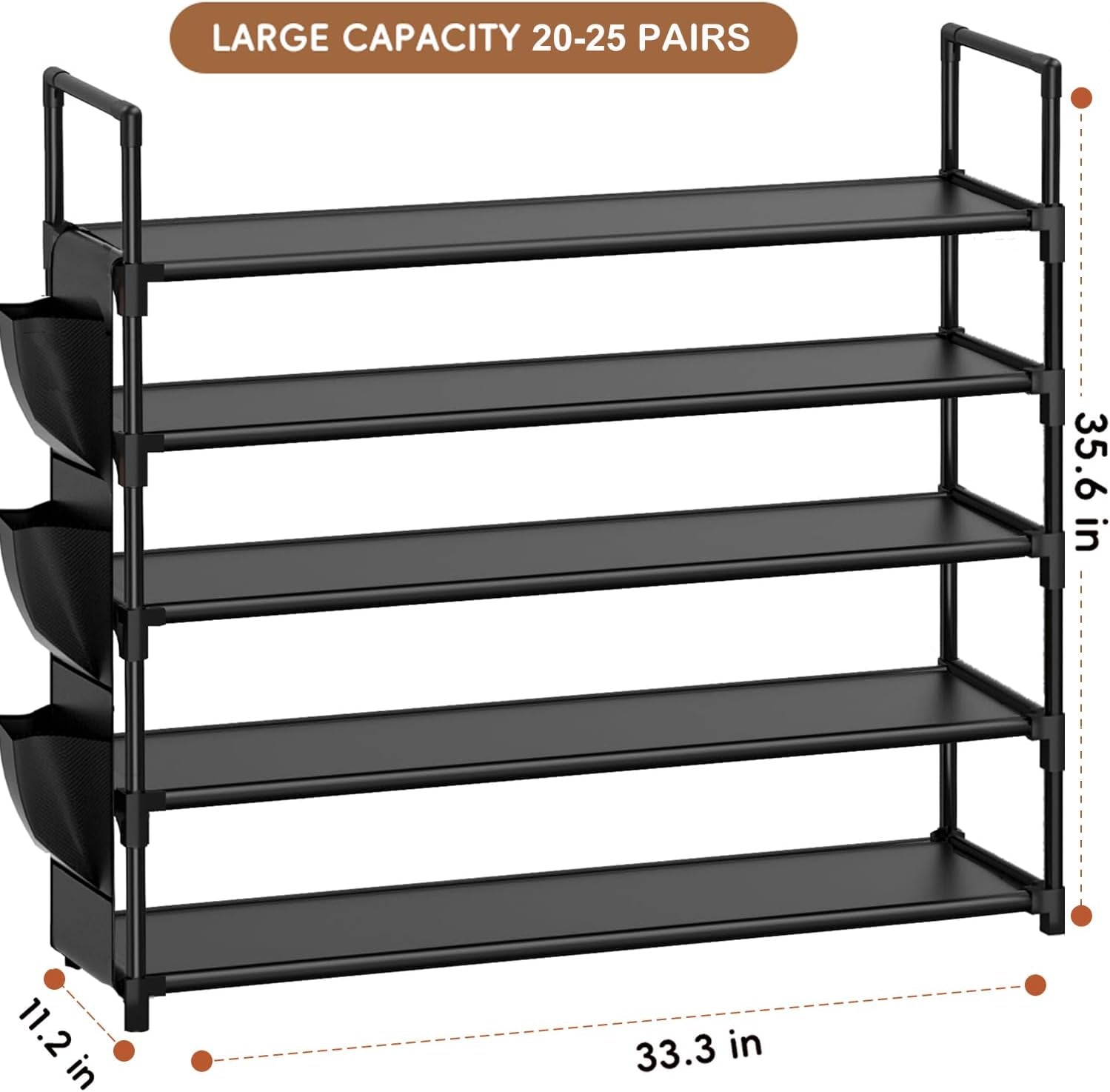 5-Tier Shoe Organizer Rack for Closet, Entryway, Garage, and Door - Space-Saving Shoe Holder Stand with Large Capacity for 20-25 Pairs
