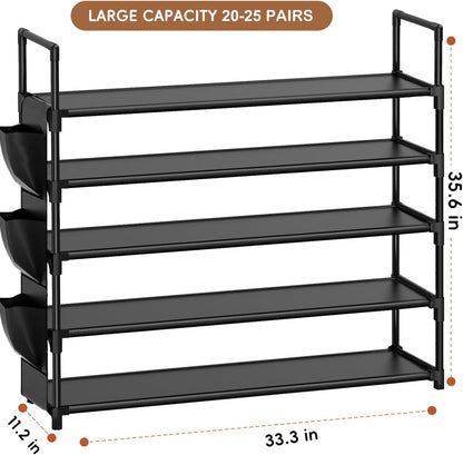 5-Tier Shoe Organizer Rack for Closet, Entryway, Garage, and Door - Space-Saving Shoe Holder Stand with Large Capacity for 20-25 Pairs