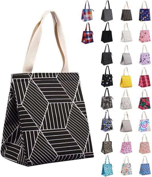 Insulated Lunch Bag for Women, 9L Sturdy Wide-Open Foldable & Portable Lunch Tote with Interior Pockets, Water-Resistant Thermal Lunch Cooler for Adults Picnic Beach (Black Rhombus)