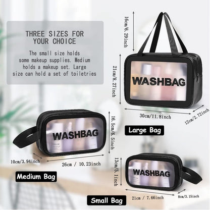 5Pcs Clear Toiletry Bag, Waterproof PU Makeup Bag with Zipper Handle, Portable Airport Cosmetic Bag for Women & Men, Travel Accessories Wash Bag for Travelling & Holiday (Black)