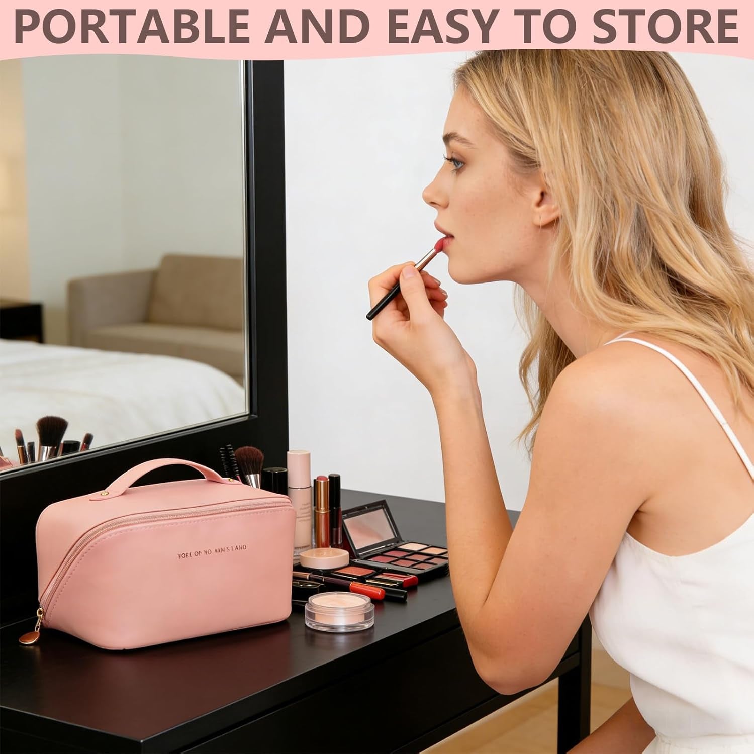Ultimate Travel Makeup Organizer Bag for Women - Large Cosmetic Bag with Multiple Compartments and Toiletry Bags Makeup Bag Makeup Organiser Bag Make up Bag Travel Makeup Bag (Pink)