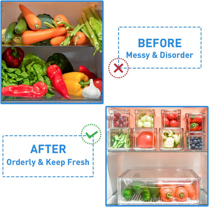 Refrigerator Organizer with Lids BPA Free Clear Storage Containers for Food, Beverages, Vegetables, 10 Pcs