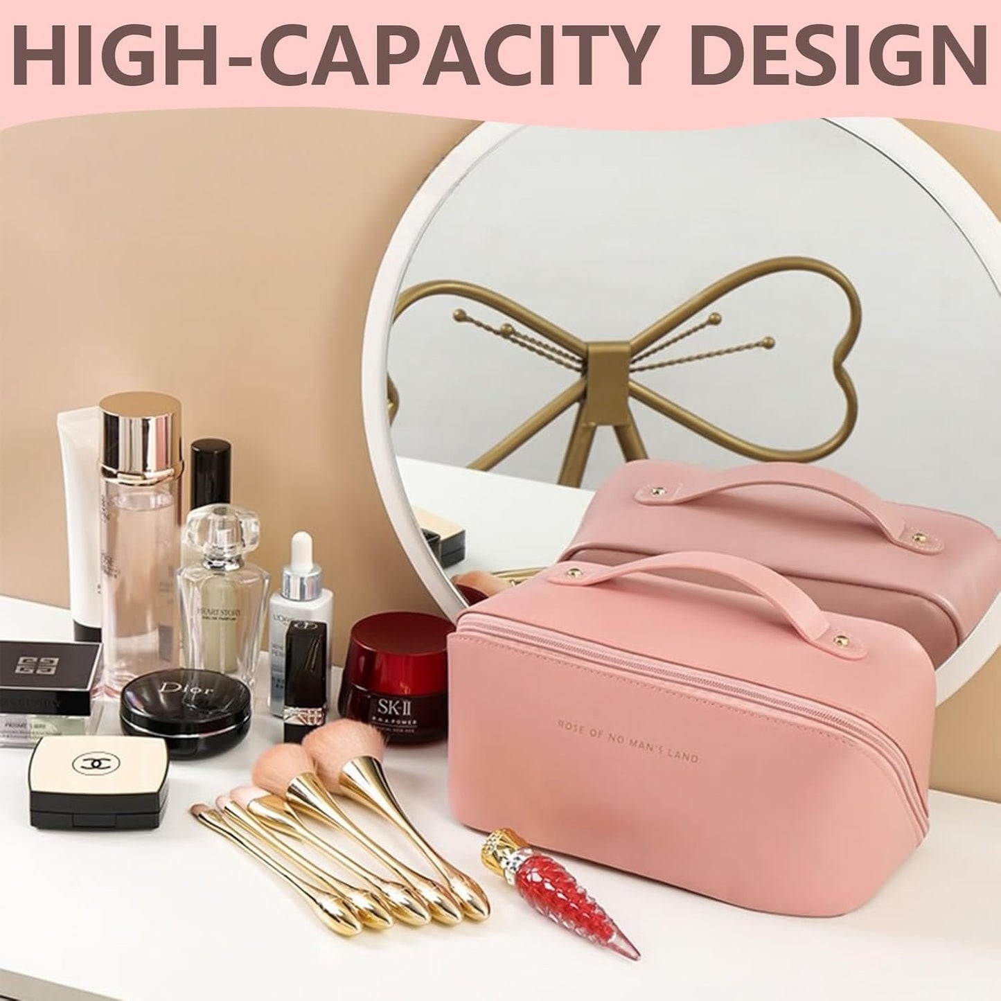 Ultimate Travel Makeup Organizer Bag for Women - Large Cosmetic Bag with Multiple Compartments and Toiletry Bags Makeup Bag Makeup Organiser Bag Make up Bag Travel Makeup Bag (Pink)