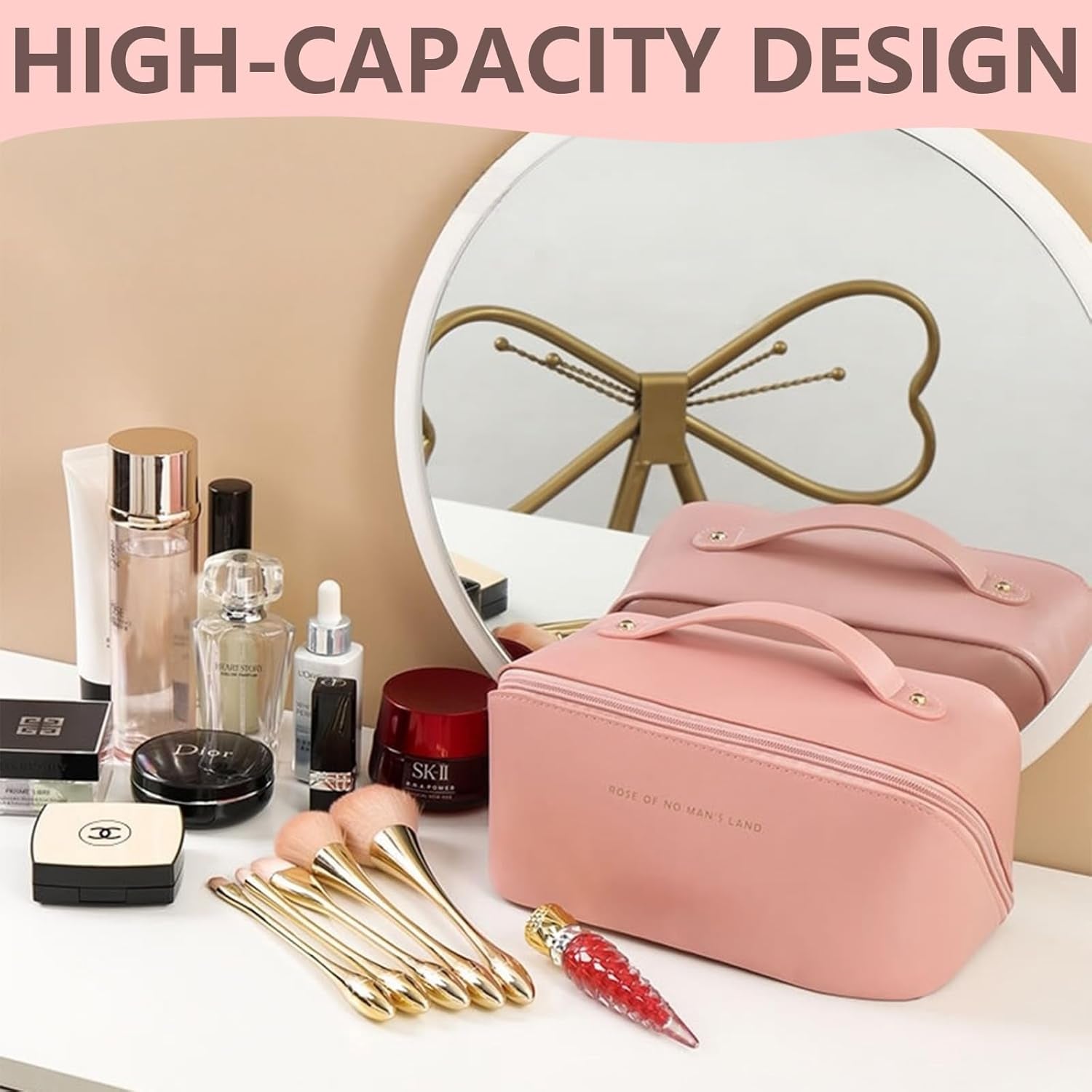 Ultimate Travel Makeup Organizer Bag for Women - Large Cosmetic Bag with Multiple Compartments and Toiletry Bags Makeup Bag Makeup Organiser Bag Make up Bag Travel Makeup Bag (Pink)