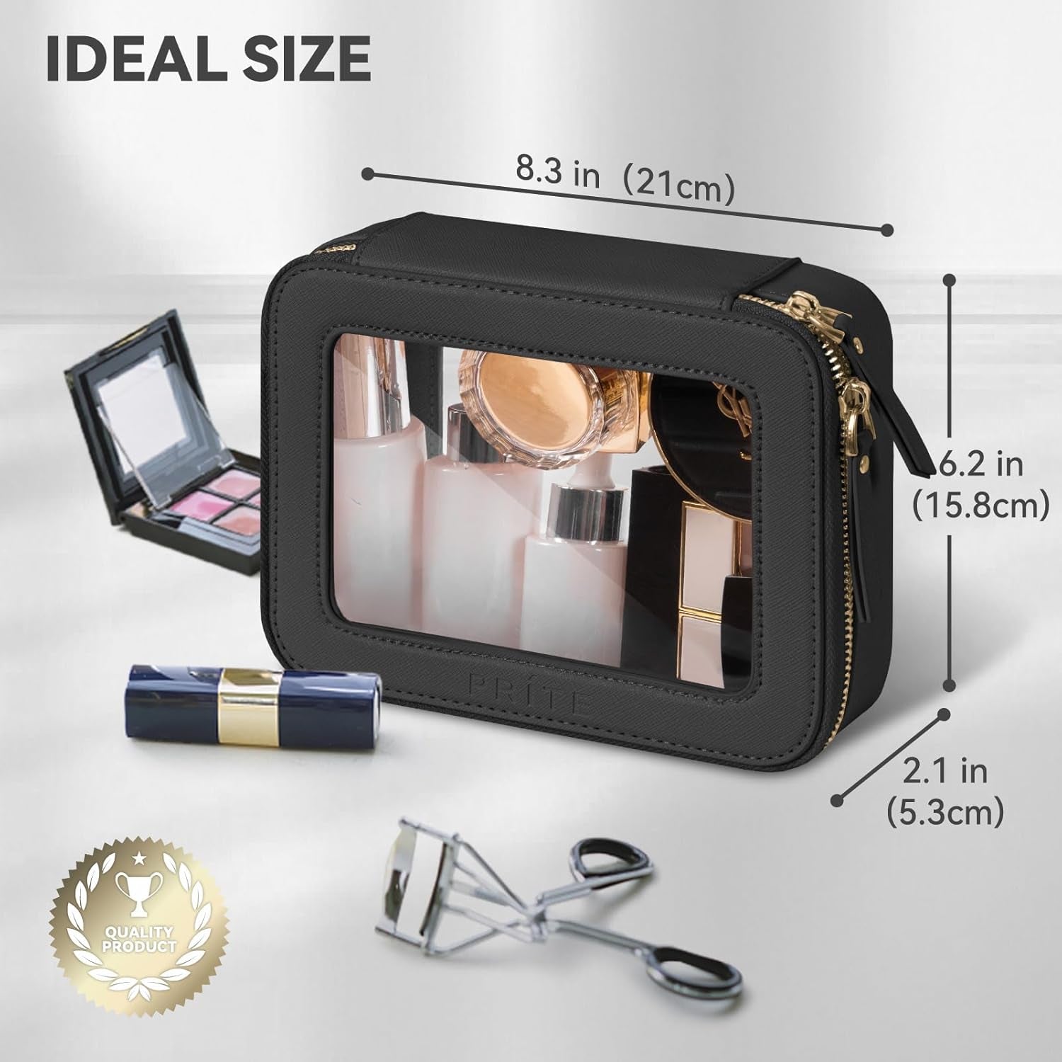 Clear Makeup Bag with Gift Box Waterproof Cosmetic Case Travel Toiletry Bag Car Essentials with Double Zippers (Black)