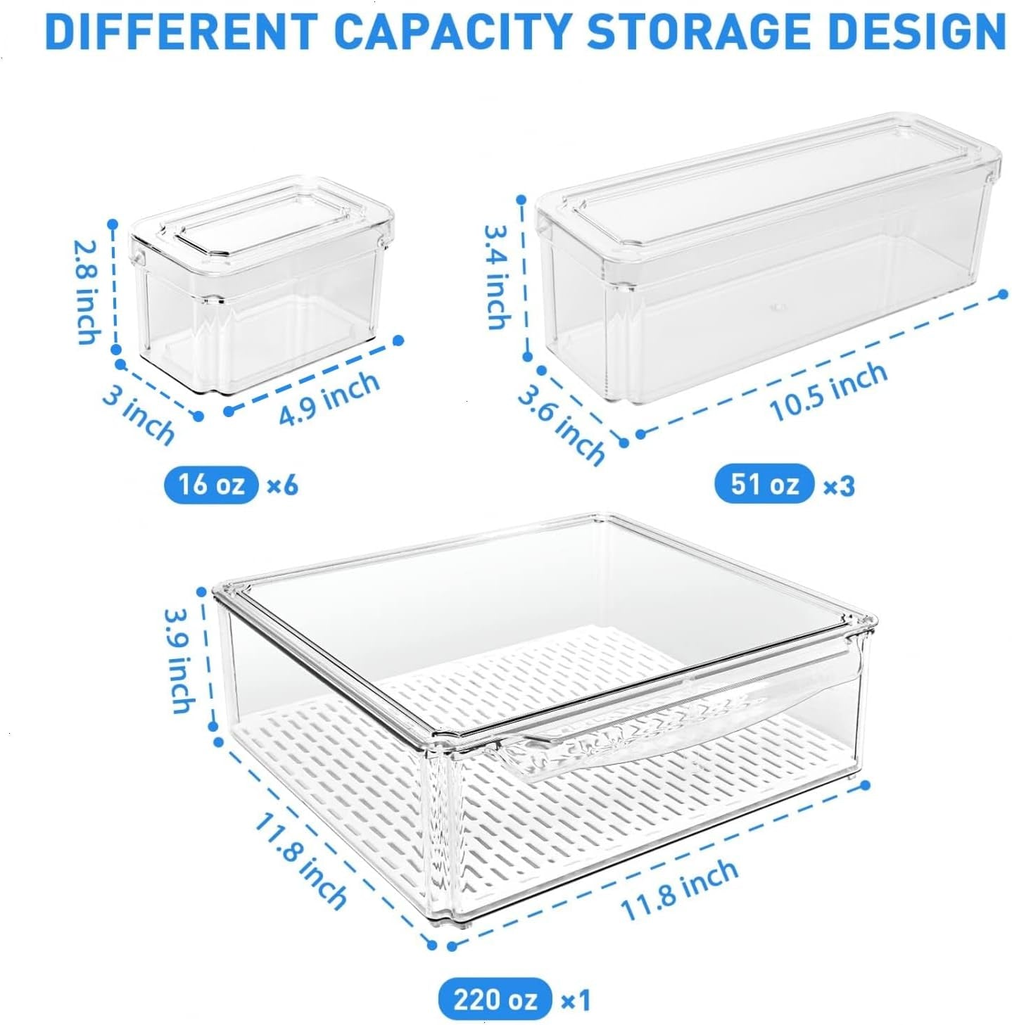 Refrigerator Organizer with Lids BPA Free Clear Storage Containers for Food, Beverages, Vegetables, 10 Pcs