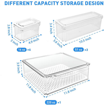 Refrigerator Organizer with Lids BPA Free Clear Storage Containers for Food, Beverages, Vegetables, 10 Pcs