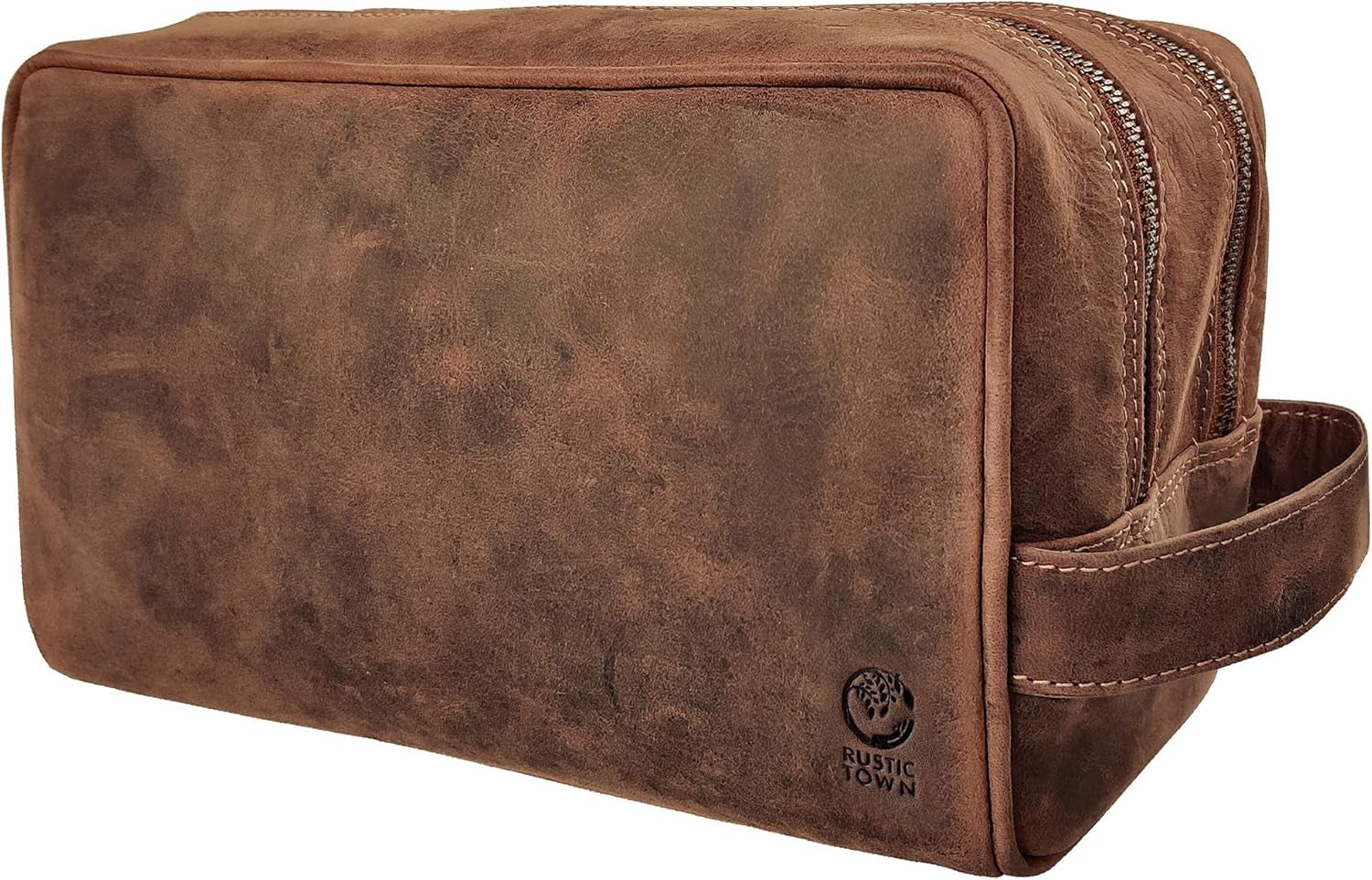 Full Grain Leather Handmade Travel Toiletry Bag - Wash Bag, Shaving Kit and Make up Kit - Travel Gift for Men and Women by
