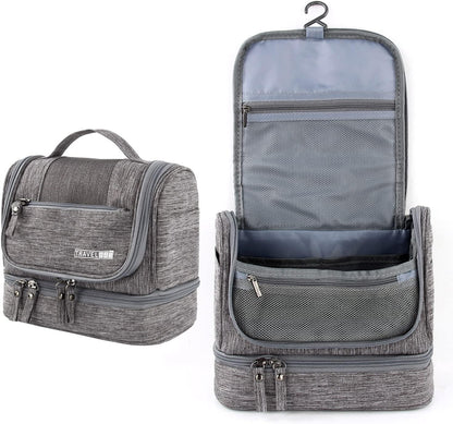 Large Travel Toiletry Bag, Women Mens Wash Bag, Cosmetic Wash Bag with Dry and Wet Separation 2 Layers Design Waterproof Bathroom Bag(Grey)