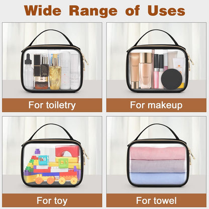 TSA Approved Toiletry Bag, 2 Pack Clear Makeup Bags with Handles, Quart Size Toiletry Bags, PVC Cosmetic Bags for Women and Men, Carry on Airport Airline Compliant Bag, Black