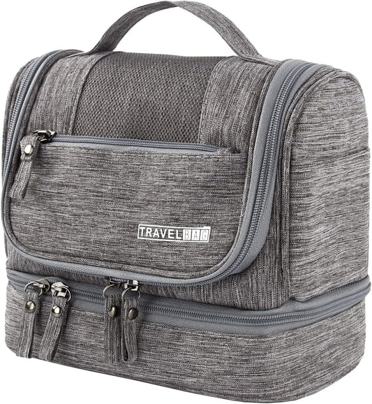 Large Travel Toiletry Bag, Women Mens Wash Bag, Cosmetic Wash Bag with Dry and Wet Separation 2 Layers Design Waterproof Bathroom Bag(Grey)
