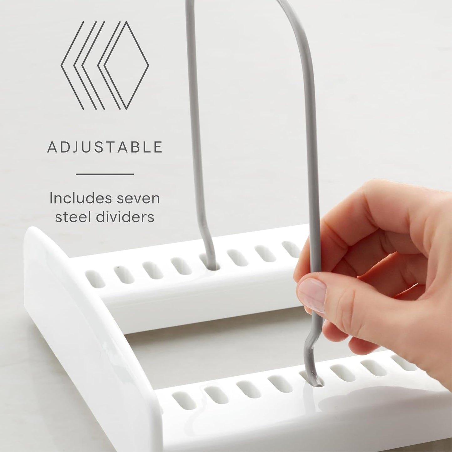 Storemore Adjustable Bakeware Rack, Cookie Sheet, Baking Pan, and Tray Organiser for Kitchen Cupboard and Pantry Storage, Standard, White