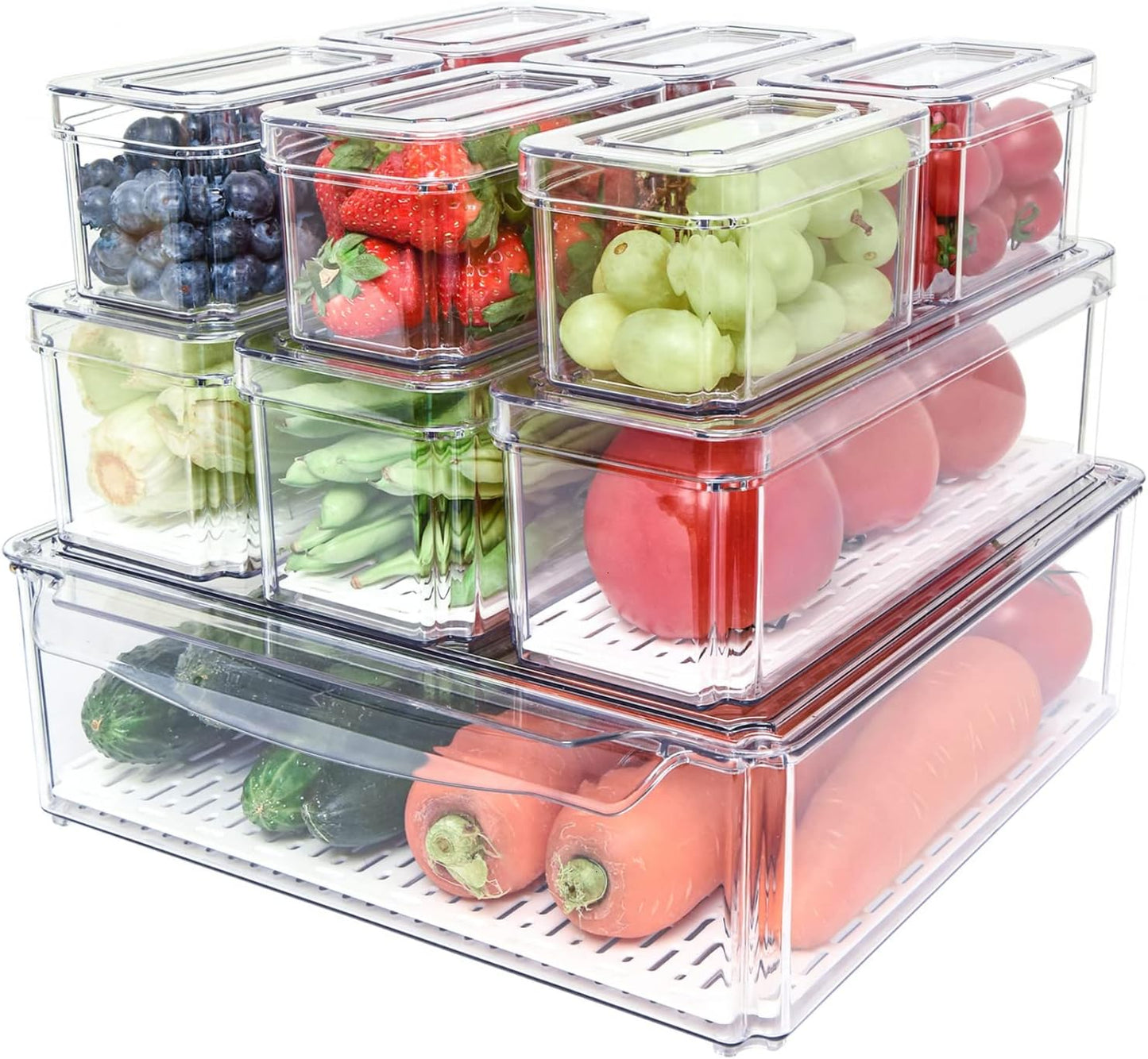 Refrigerator Organizer with Lids BPA Free Clear Storage Containers for Food, Beverages, Vegetables, 10 Pcs