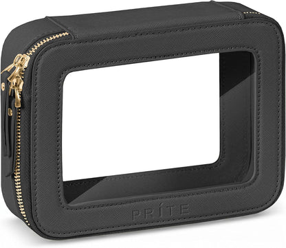 Clear Makeup Bag with Gift Box Waterproof Cosmetic Case Travel Toiletry Bag Car Essentials with Double Zippers (Black)