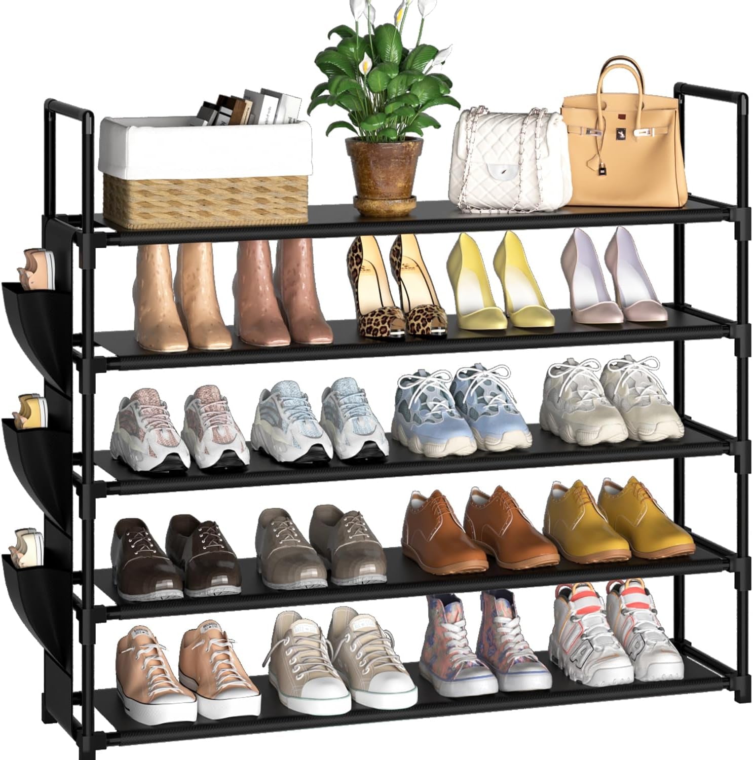 5-Tier Shoe Organizer Rack for Closet, Entryway, Garage, and Door - Space-Saving Shoe Holder Stand with Large Capacity for 20-25 Pairs