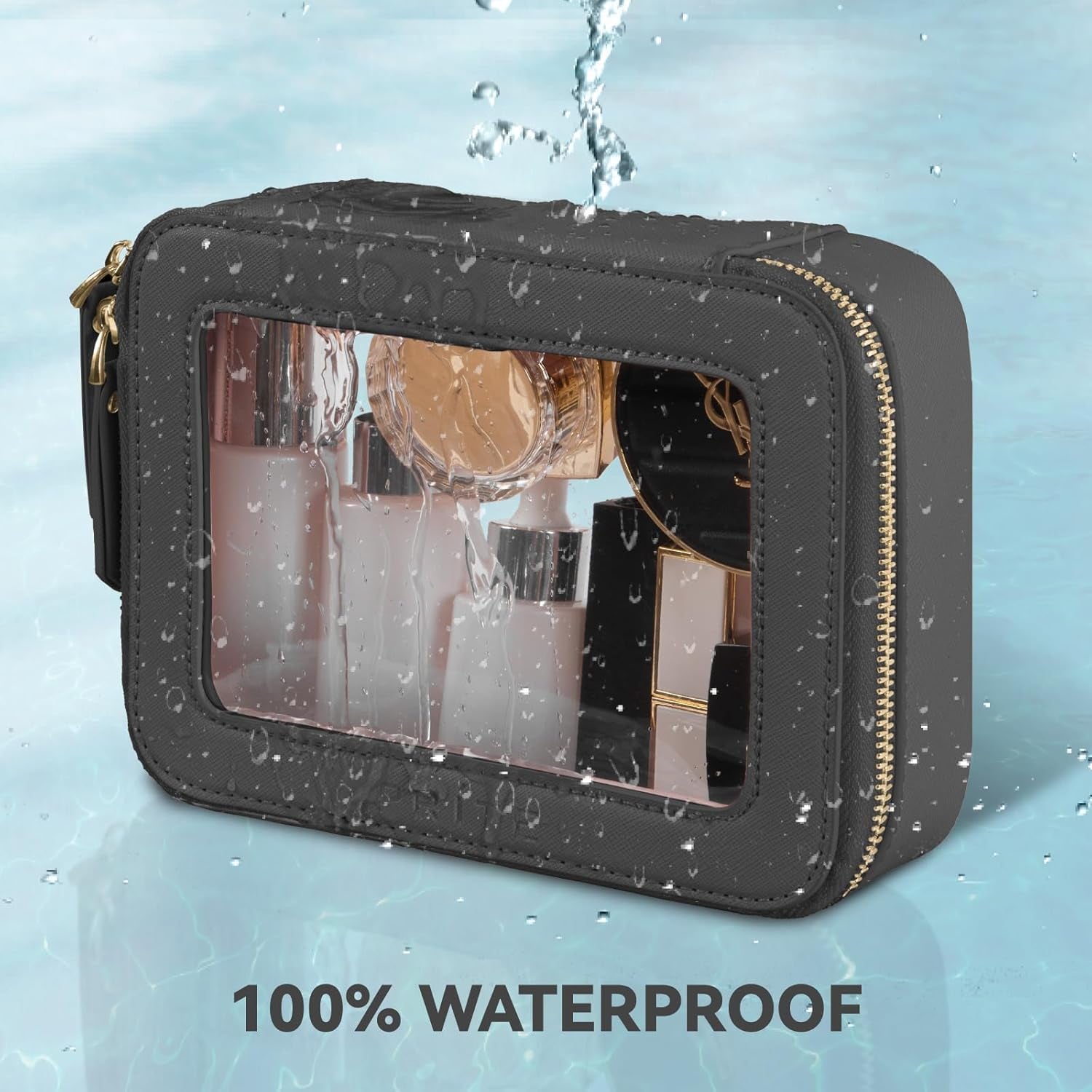 Clear Makeup Bag with Gift Box Waterproof Cosmetic Case Travel Toiletry Bag Car Essentials with Double Zippers (Black)