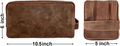 Full Grain Leather Handmade Travel Toiletry Bag - Wash Bag, Shaving Kit and Make up Kit - Travel Gift for Men and Women by