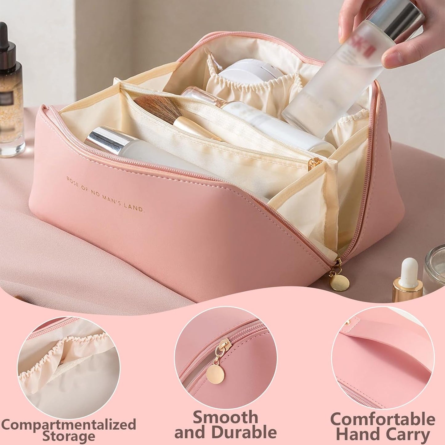 Ultimate Travel Makeup Organizer Bag for Women - Large Cosmetic Bag with Multiple Compartments and Toiletry Bags Makeup Bag Makeup Organiser Bag Make up Bag Travel Makeup Bag (Pink)