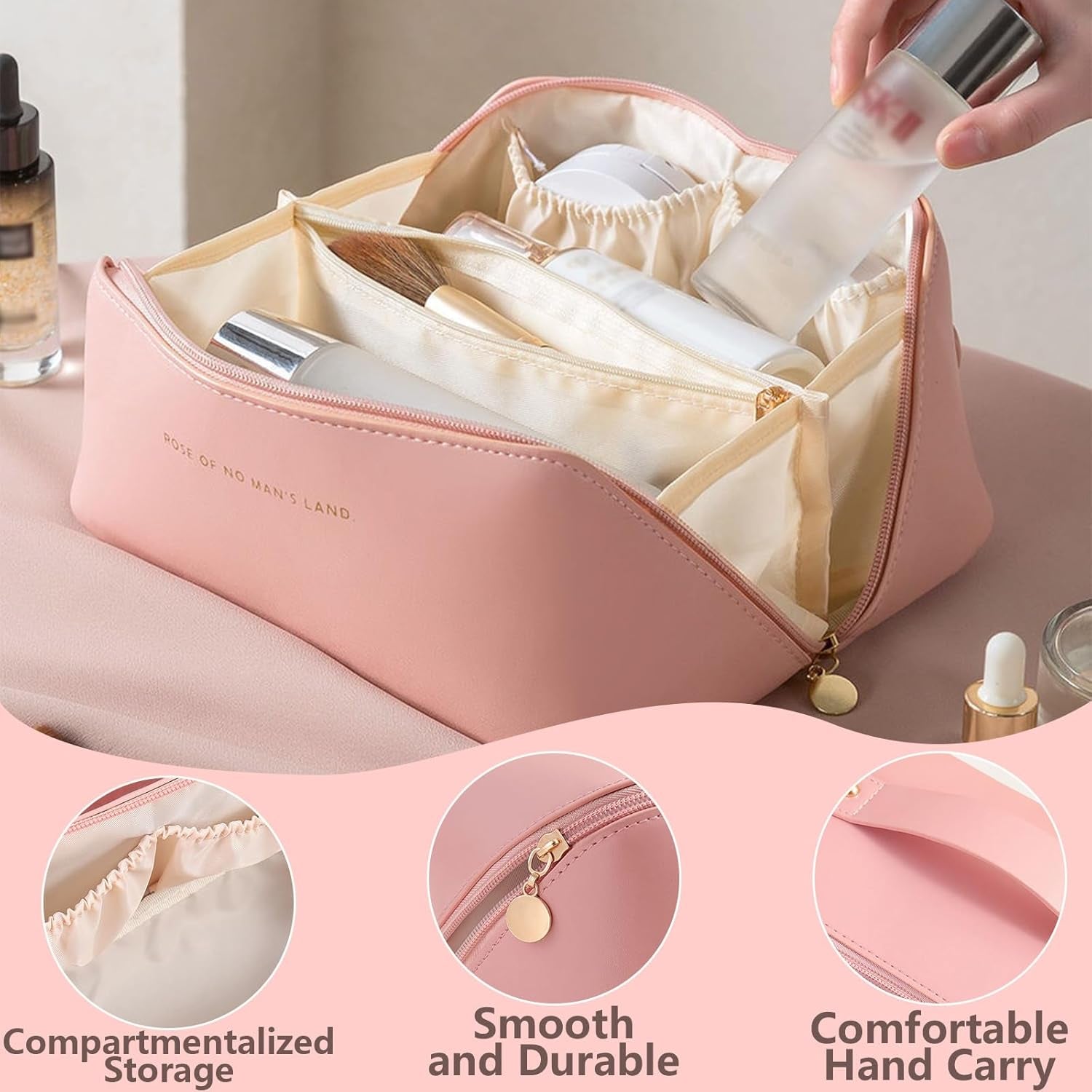 Ultimate Travel Makeup Organizer Bag for Women - Large Cosmetic Bag with Multiple Compartments and Toiletry Bags Makeup Bag Makeup Organiser Bag Make up Bag Travel Makeup Bag (Pink)