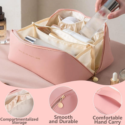 Ultimate Travel Makeup Organizer Bag for Women - Large Cosmetic Bag with Multiple Compartments and Toiletry Bags Makeup Bag Makeup Organiser Bag Make up Bag Travel Makeup Bag (Pink)