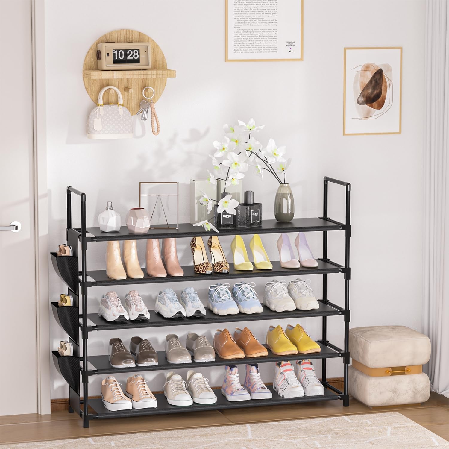 5-Tier Shoe Organizer Rack for Closet, Entryway, Garage, and Door - Space-Saving Shoe Holder Stand with Large Capacity for 20-25 Pairs