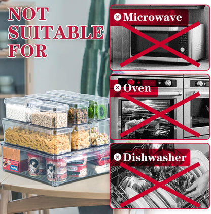 Refrigerator Organizer with Lids BPA Free Clear Storage Containers for Food, Beverages, Vegetables, 10 Pcs