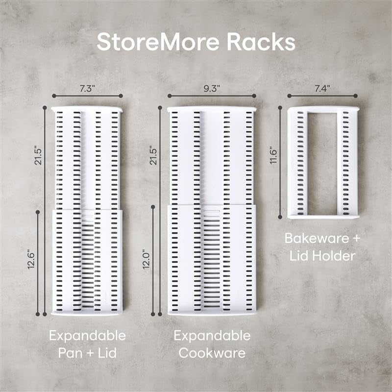 Storemore Adjustable Bakeware Rack, Cookie Sheet, Baking Pan, and Tray Organiser for Kitchen Cupboard and Pantry Storage, Standard, White