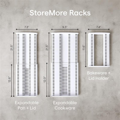 Storemore Adjustable Bakeware Rack, Cookie Sheet, Baking Pan, and Tray Organiser for Kitchen Cupboard and Pantry Storage, Standard, White