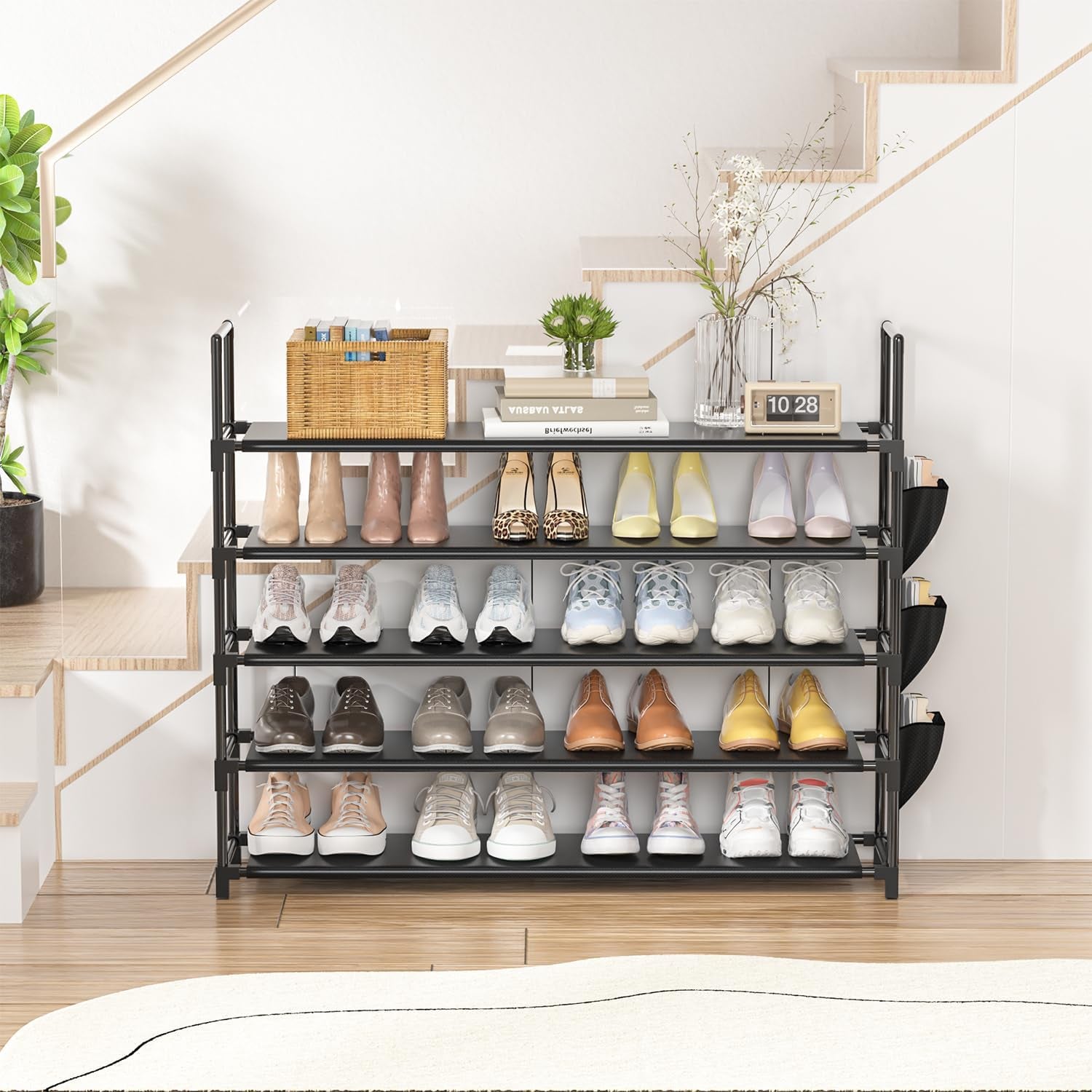 5-Tier Shoe Organizer Rack for Closet, Entryway, Garage, and Door - Space-Saving Shoe Holder Stand with Large Capacity for 20-25 Pairs