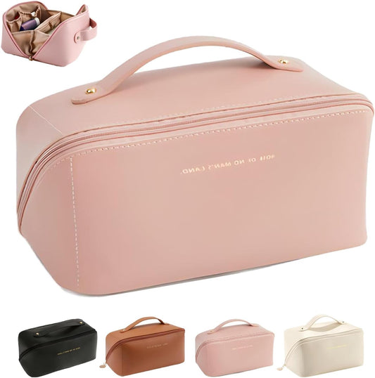 Ultimate Travel Makeup Organizer Bag for Women - Large Cosmetic Bag with Multiple Compartments and Toiletry Bags Makeup Bag Makeup Organiser Bag Make up Bag Travel Makeup Bag (Pink)