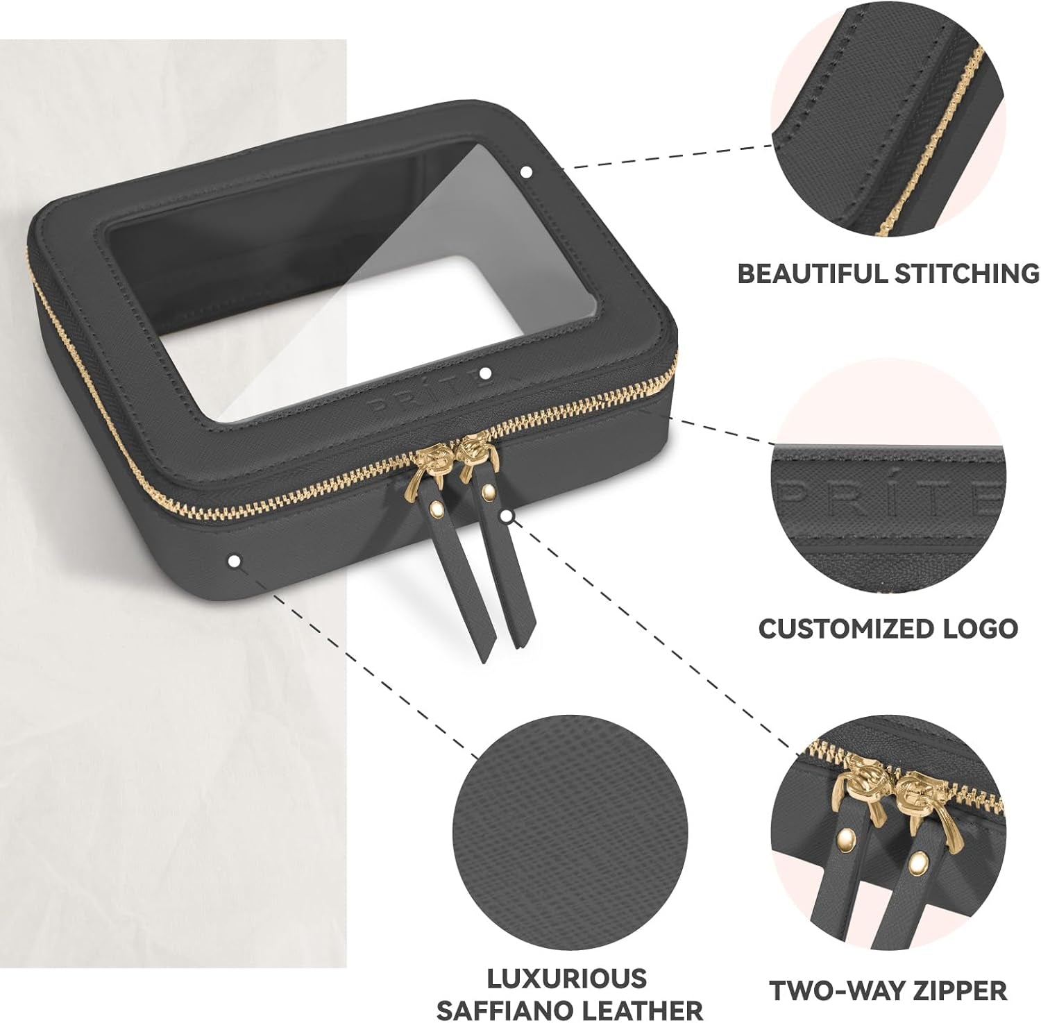 Clear Makeup Bag with Gift Box Waterproof Cosmetic Case Travel Toiletry Bag Car Essentials with Double Zippers (Black)