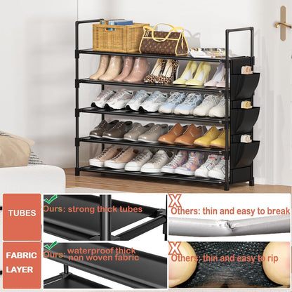 5-Tier Shoe Organizer Rack for Closet, Entryway, Garage, and Door - Space-Saving Shoe Holder Stand with Large Capacity for 20-25 Pairs