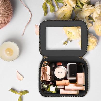 Clear Makeup Bag with Gift Box Waterproof Cosmetic Case Travel Toiletry Bag Car Essentials with Double Zippers (Black)